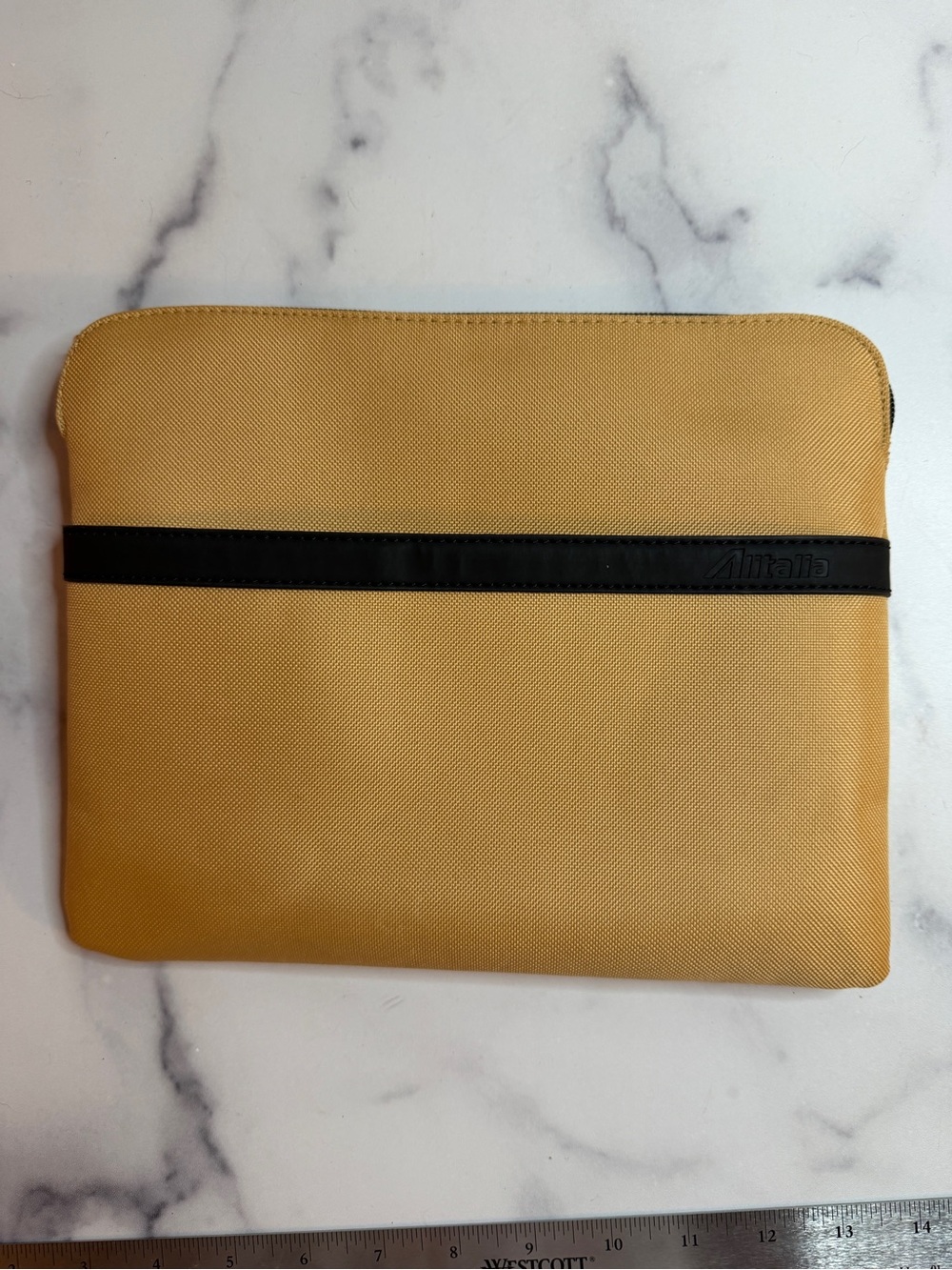 BVLGARI Parfums for Alitalia Airline Amenity Travel Pouch Tan Black 10”